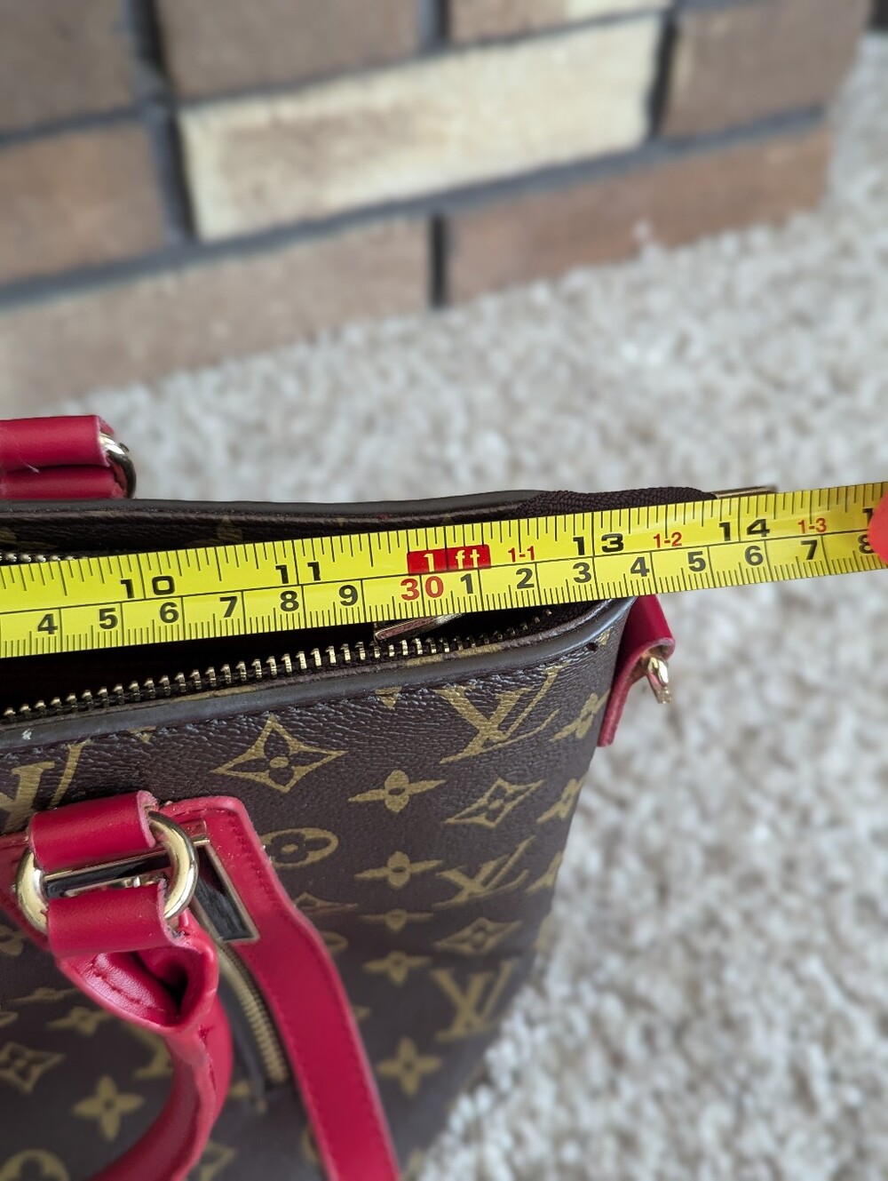 Monogram Brown & Red/Pink Fashion Tote Purse - Picture 14 of 15